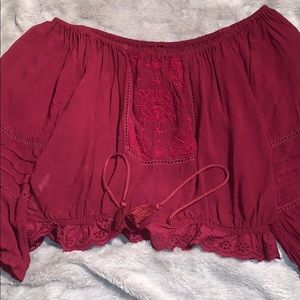 Off the shoulder burgundy top